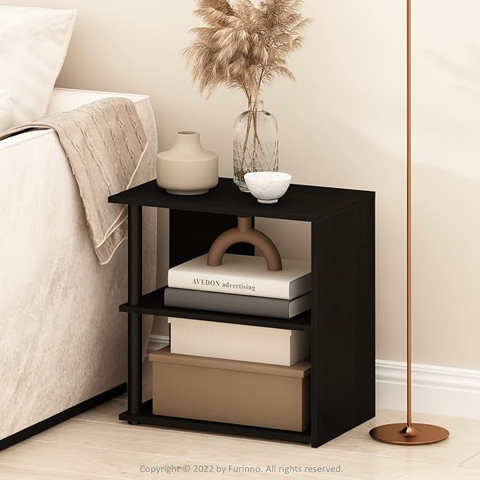 Furinno Romain Side Table, 2-Tier End Table with Open Shelf, Night Stand, Bedside Table, for Living Room, Bedroom, Espresso