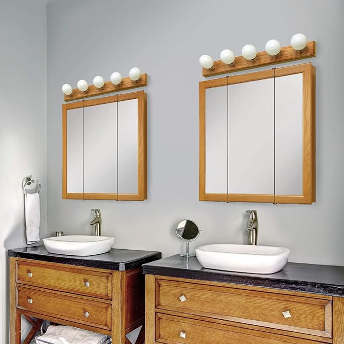 Design House 500215 5 Strip Light Contemporary Dimmable for Bathroom, Bedroom, Makeup Vanity, Honey Oak