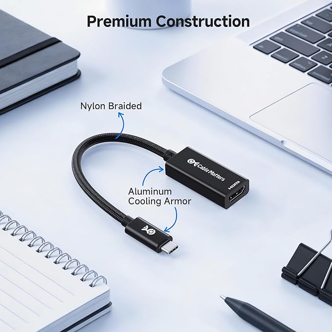 Cable Matters Aluminum USB C to HDMI Adapter, 4K@60Hz, 1440p@144Hz, HDR, 4K USB Type C to HDMI Adapter for iPhone 17/16, MacBook, Tablet, TV & Monitor