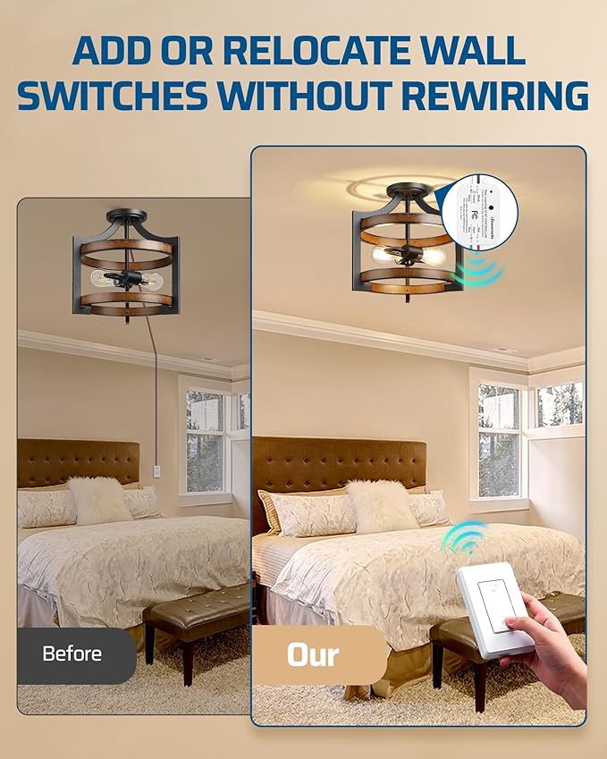 DEWENWILS Wireless Remote Light Switch, Expandable Wireless Wall Switch Kit, No Wiring, No WiFi, 100 Ft RF Range, Programmable, Remote Control Light Fixture for Lamps, Ceiling Lights, Fans