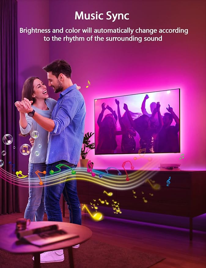 MATICOD RGB LED TV Strip USB Lights for Backlight and Behind, App Remote Control, Music Sync, Multicolor, 9.84FT for 32"-43" TV