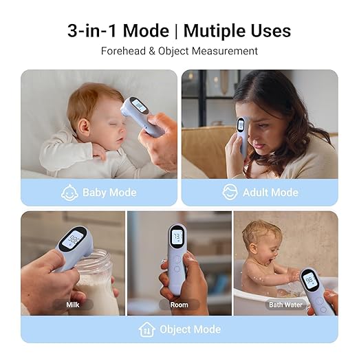 iHealth Infrared Digital Thermometer for Adults and Kids, Baby Thermometer with 3-in-1 Mode & 3-Color Prompt, Fever Alarm & Silent Mode, Forehead & Object Detection, 40 Memory Storages, PT9L, Blue