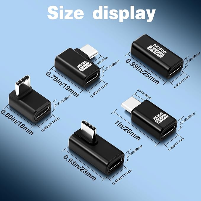 Duttek 90 Degree USB C Right Angle Adapter, 【80Gbps Data, 240W Charging, 8K@60Hz Video】 Male to Female USB-C 90 Degree Adapter for Laptop, MacBook Pro/Ai, iPhone 16, Steam Deck, 5 Pack