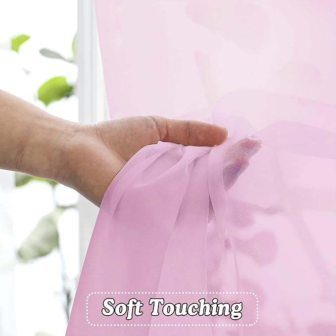 OVZME Light Pink Sheer Curtains 45 Inches Long 2 Panels, Light Filtering Sheer Pink Curtains for Kitchen, Elegant Airy Draperies for Gilrs Living Room Nursery Room, Dual Rod Pocket, Each 42Wx 45L
