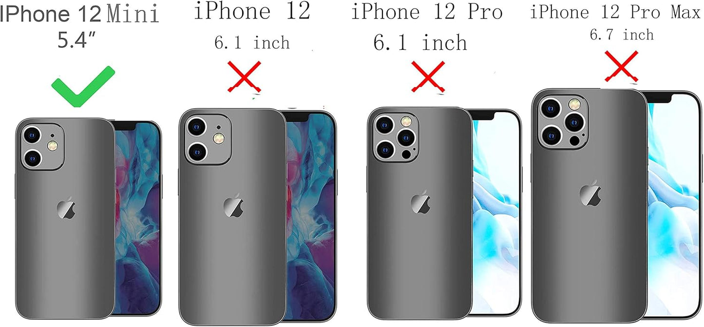iPhone 12 Mini Case with Card Holder, Protective Wallet Case - Black, Credit Card Slot