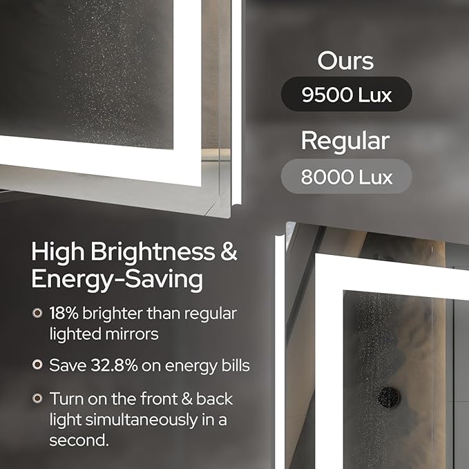 55 x 36 LED Bathroom Mirror with Lights, Lighted Bathroom Vanity Mirror for Wall, Espejos para Baños, Frontlit & Backlit, Anti-Fog, Shatterproof, 3 Adjustable Color Temperatures & Memory Function