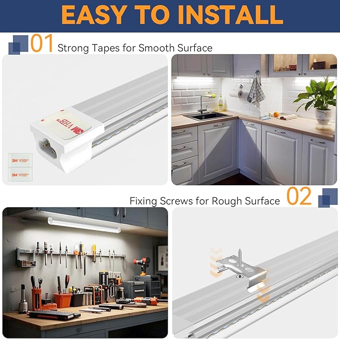 CNSUNWAY 1.5FT LED Shop Light, 20W High-Efficiency Under Cabinet Lighting (6000K Cool White), V-Shape T8 Tube Fixtures – 18" Linkable Under Counter Lights for Kitchen, Workbench, Workshop, 2 Pack