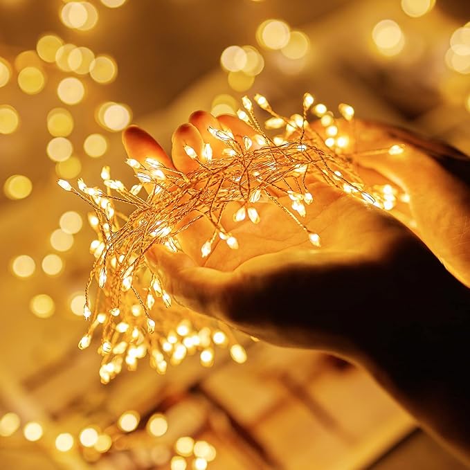 Minetom Fairy Lights Plug in, 23Ft 400LED Firecracker Firefly Lights with Remote, Waterproof Copper Wire Cluster String Lights for Ceiling Bedroom Window Christmas Tree Decoration, Warm White