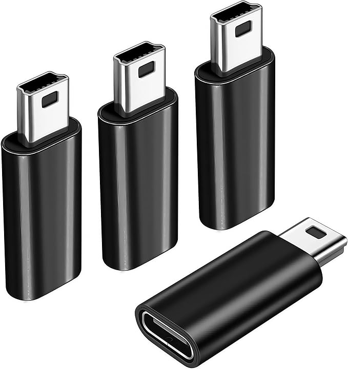 4Pack USBC to Mini USB Adapter, USB Mini to Usbc Adapter Supports Charge & Data Sync Compatible with Digital Camera,GPS Receiver,Dash Cam,MP3 Player and Other mini Device