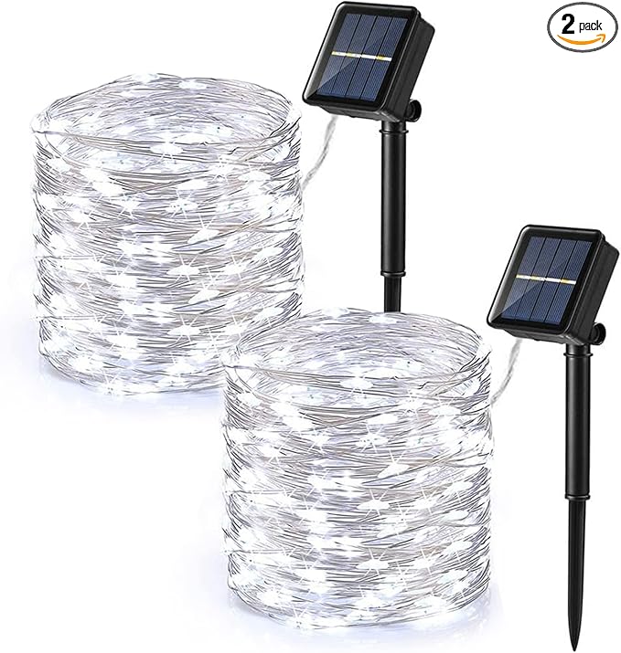 Brizled Outdoor Solar Fairy Lights 2 Pack, Total 132FT 400 LED Solar String Lights, 8 Modes Solar Christmas Lights with Memory Waterproof Outside Twinkle Lights for Indoor Wedding Party Cool White