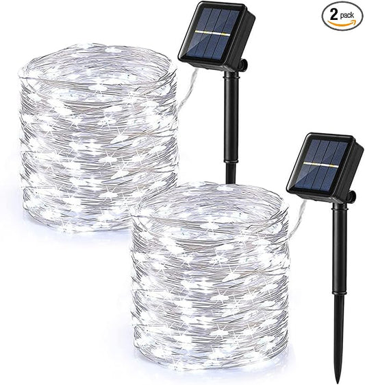 Brizled Outdoor Solar Fairy Lights 2 Pack, Total 132FT 400 LED Solar String Lights, 8 Modes Solar Christmas Lights with Memory Waterproof Outside Twinkle Lights for Indoor Wedding Party Cool White