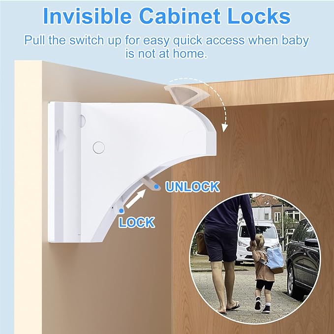 Child Safety Magnetic Cabinet Locks 4 Pack+ Key-AOSITE Baby Proofing Magnetic Drawer Locks for Kitchen with Adhesive No Drilling or Screws Fixed, Baby Safety Cabinet Locks