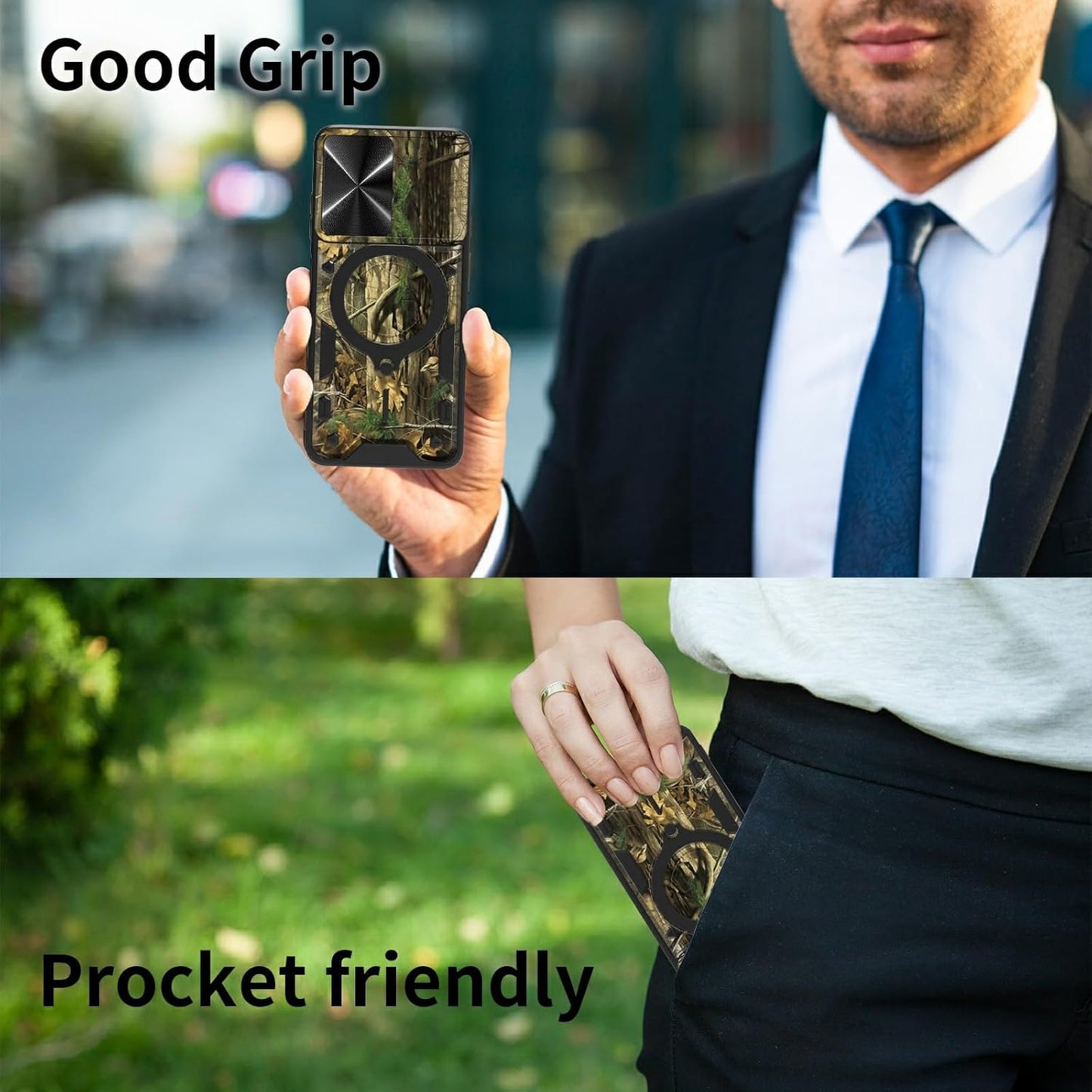 Samsung Galaxy A53 5G Case - Heavy Duty Dual Layer with Slide Camera Lens Cover & 360° Kickstand, Camouflage Tree.