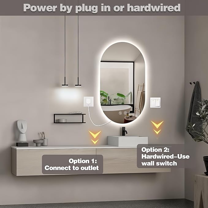 33" x 20" Oval LED Mirror for Bathroom, Backlit Vanity Mirror with Lights, Frameless Smart Wall Mirror, 3 Colors Stepless Dimmable, Anti-Fog, Shatterproof, Memory, CRI95+(Horizontal/Vertical)