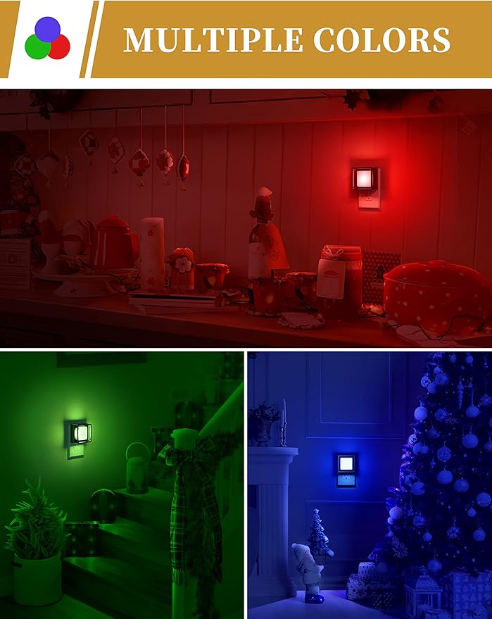 DORESshop Blue Night Light [2 Pack], Night Lights Plug Into Wall, Night Light Dusk to Dawn Sensor, LED NightLight Adjustable Brightness, Bedroom, Bathroom, Hallway, Stairs, Christmas, Party