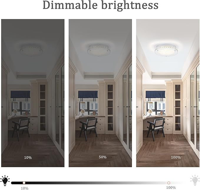 LED Ceiling Light,Auffel Minimalist Modern 11-Inch Surface Flush Mount Light Fixture Glass 4000K Daylight White Lamp 1980LM K9 Crystal Chandelier Lighting for Kitchen,Bathroom,Bedroom,Hallway