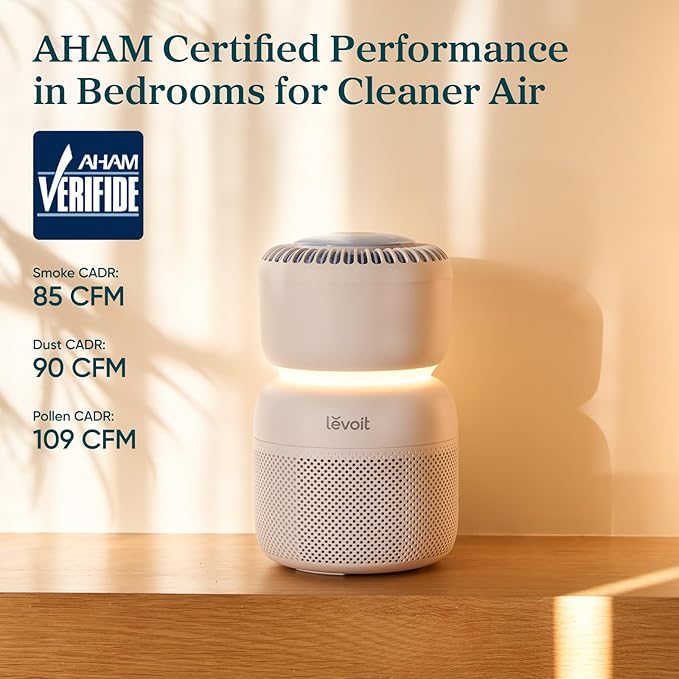 LEVOIT Air Purifier for Baby with White Noise Sound Machine and Blue-Light-Free Night Light in Bedroom, HEPA Filter Removes Ultrafine Particle, AHAM VERIFIDE, 5 Air Quality Monitor, Smart WiFi, Sprout