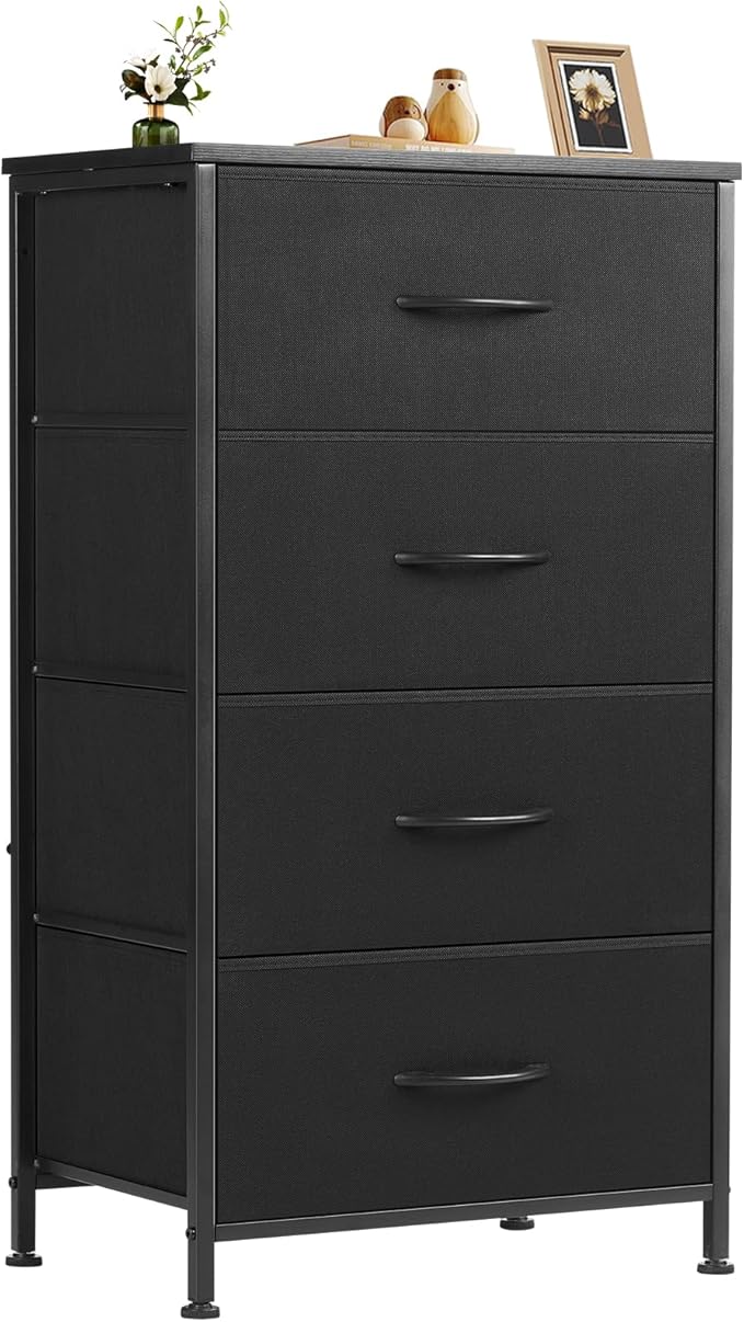 Sweetcrispy Dresser for Bedroom with 4 Drawers, Storage Drawers, Skinny Fabric Storage Tower, Tower Organizer Unit, Chest of Drawers with Wooden Top for Closet, Living Room, Entryway