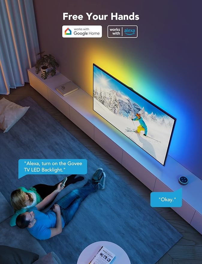 Govee TV LED Backlight,RGBIC Smart LED Strip Lights for 70-80 inch TVs, Bluetooth and Wi-Fi Control, Works with Alexa & Google Assistant, Music Sync, 99+ Scene Modes, Adapter