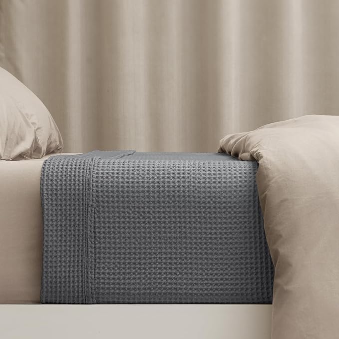 PHF 100% Cotton Waffle Weave Blanket Twin Size for Bed,Snag Proof Lightweight Breathable Moisture-Wicking Throw for Couch,Great for Layering in Cold Weather,Machine Washable,Home Decor Gift-Charcoal