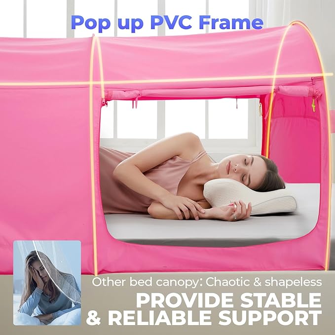 Alvantor Bed Canopy Bed Tents Dream Tents Privacy Space Twin Size Sleeping Tents Indoor Pop Up Portable Frame Curtains Breathable Grey Cottage (Mattress Not Included) Reducing Light