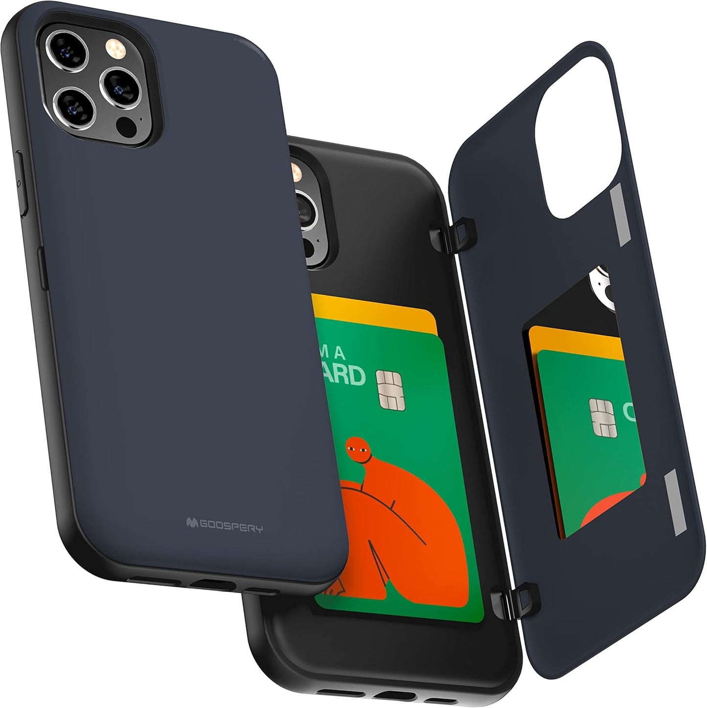 GOOSPERY Card Holder Wallet Case for iPhone 12 Pro Max, 6.7" (2020), Magnetic Closure, Hidden Mirror, Navy Blue