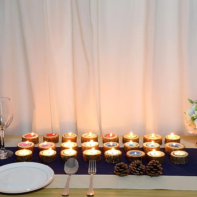 OwnMy Set of 24 Wooden Tea Light Candle Holders Votive Candle Holders, Rustic Wooden Pillar Candle Stands Vintage Wooden Tealight Holders Set Candle Centerpieces for Dining Table Wedding Party, 1" H