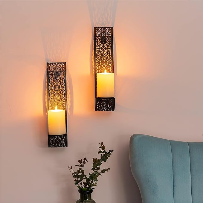 Sziqiqi Wall Candle Holder Decorative Candle Sconces - Wall-Mount Pillar Candles Holders for Living Room, Bathroom, Farmhouse, Wedding - Set of 2