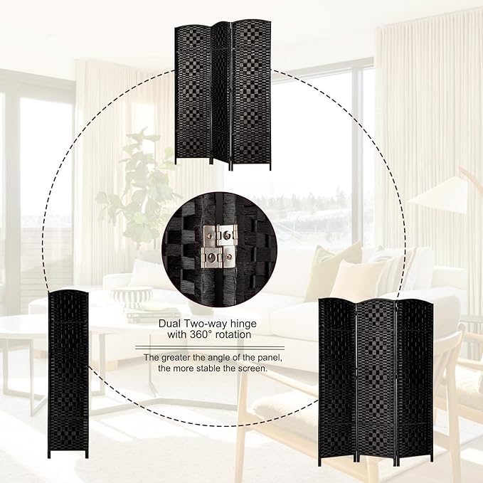 Rose Home Fashion 6 ft Tall Room Divider, Room Dividers and Folding Privacy Screens, 15.7in Privacy Screen 3 Panel Partition Temporary Wall Separation for Private, Black