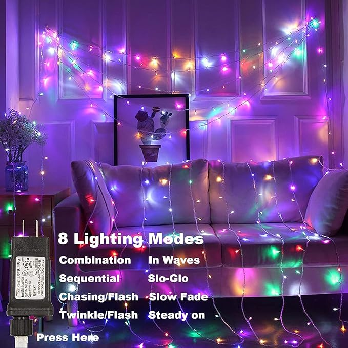 UL Certified Christmas String Lights, 500 LEDs Christmas Tree Light Indoor String Lights 8 Modes Fairy Twinkle Lights Sting with End-to-End Plug Multi Color (Clear Wire)