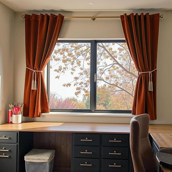 Lazzzy Velvet Blackout Curtains Thermal Insulated Room Window Drapes Super Soft Luxury Curtains for Living Room Bedroom Rod Pocket 2 Panels, Burnt Orange, 52" W x 63" L