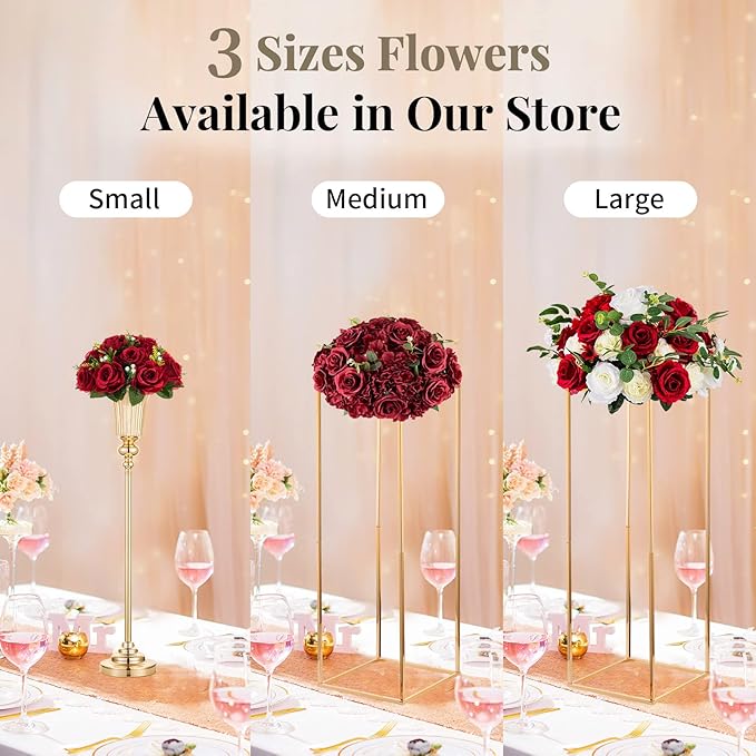 NUPTIO Flower Wedding Centrepieces for Tables - 6 Pcs 9.5in Diameter Crimson Artificial Flowers Rose Ball for Centerpieces Table - Fake Rose Arrangements for Weddings Birthday Party Decor