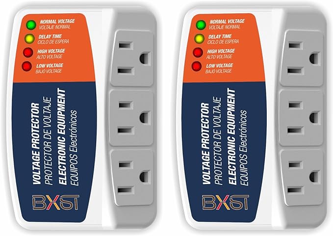 BXST Surge Protector 3 Outlet Power Voltage Protector for Home Protects Against High and Low Voltage Brownout Surge Protector for Refrigerator/TV/PC 15A, 120V, 1800W (2 Pack)