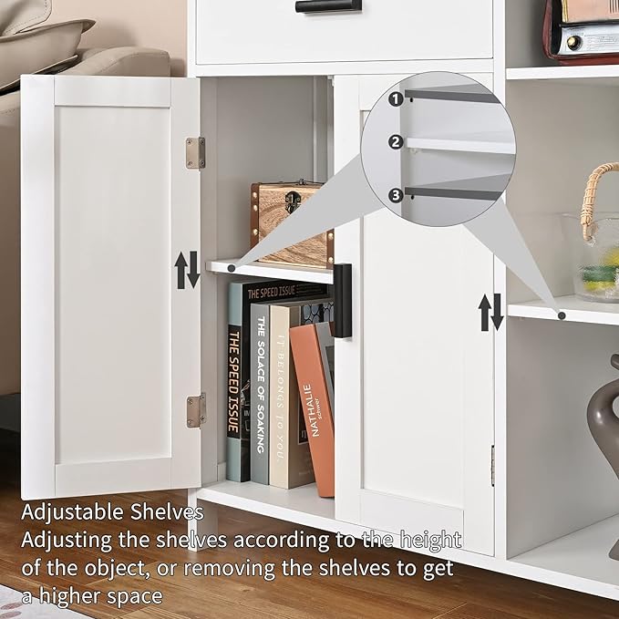 WEENFON Bathroom Cabinet, Floor Storage Cabinet with Doors and Shelves, Coffee Bar Cabinets with Drawer, for Living Room, Bathroom, Kitchen, White