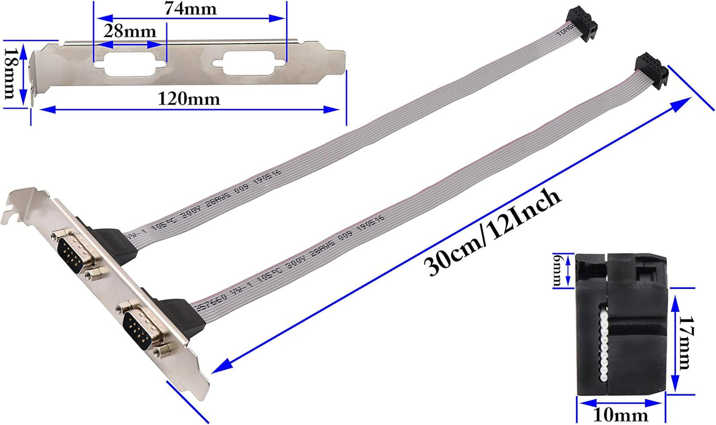 zdyCGTime 2 Port DB9 RS232 Serial Port Bracket to 10 pin Header Ribbon Cable Connector Adapter (12in 4Pcs)