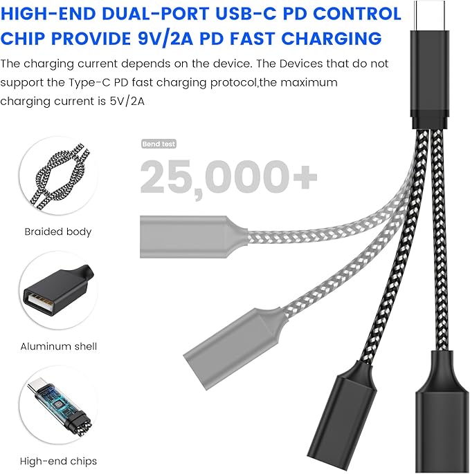 MOGOOD USB C OTG Splitter with 18W PD Charging, 2-in-1 USB-C to USB-A + USB-C Adapter, Charge While You Connect – for Chromecast, 3D Printing (Octo4a), PiKVM, Samsung Galaxy, MIDI, Game Controllers