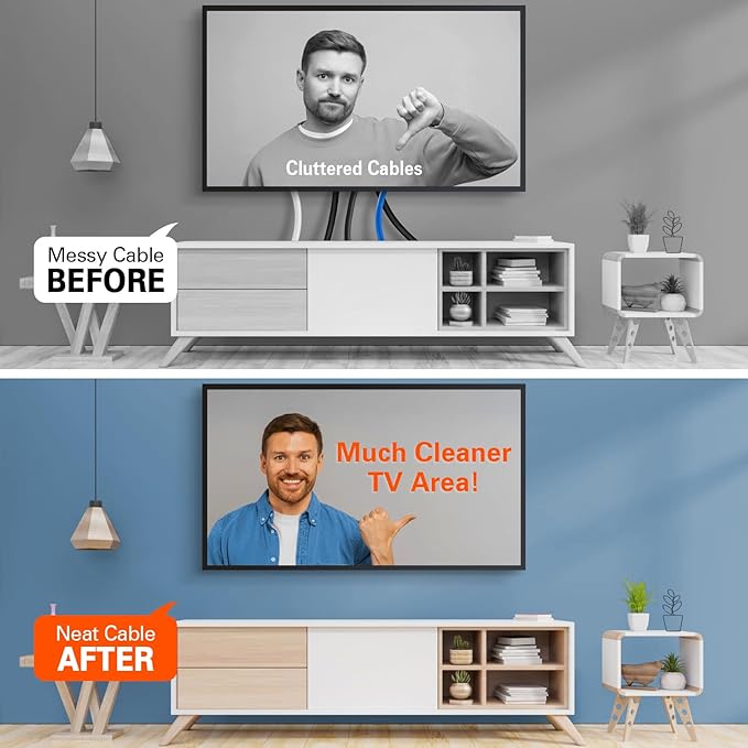 in-Wall Cable Management Kit for Wall Mounted TV - White Power & Low Voltage Cord Hider with Hole Saw, Extension Cord & Splitter - Hide TV Wires Behind Walls for Clean Home Theater & Gaming Setup