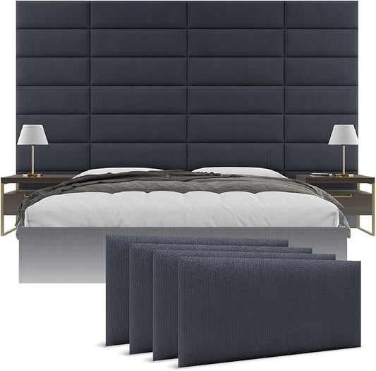 Vänt Upholstered Wall Panels - King/Cal King Size Wall Mounted Headboards - Ribbed Midnight Blue - Twin/King - Set of 4 Panels (Each Individual Panel 39"x11.5")