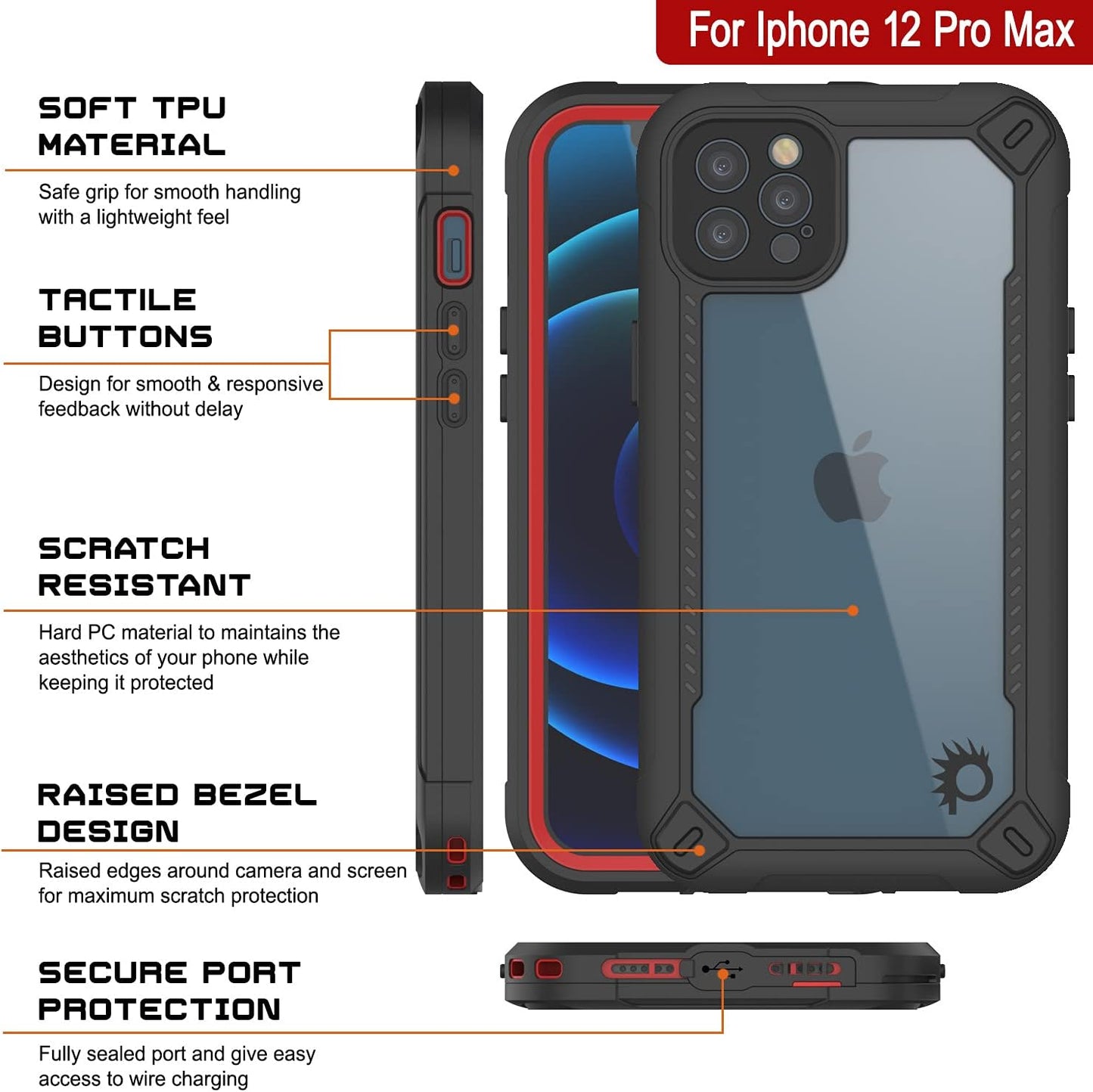 Punkcase Waterproof Case for iPhone 12 Pro Max [Maximus Series][Slim Fit][IP68 Certified] Clear Armor Cover with Screen