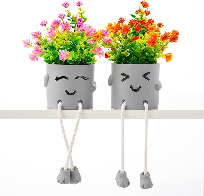 2 Packs Cute Fake Plants, Kawaii Artificial Potted Plants for Table Desk Home Bedroom Bathroom Office Shelf Office Wall Room Farmhouse Decor Artificial Plants B2