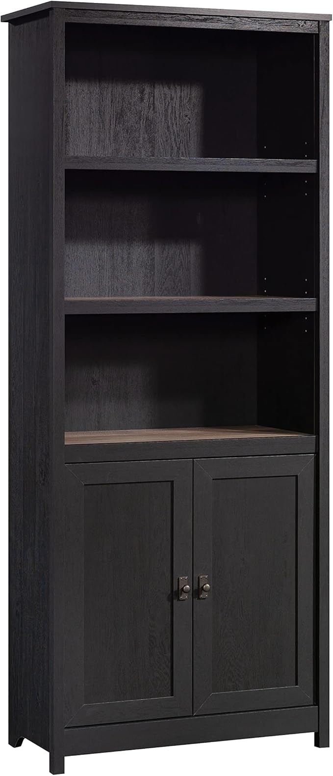 Sauder Cottage Road Book Shelf, Bookshelf with Storage, Library Bookcase with Doors and Adjustable Shelves, in Raven Oak Finish
