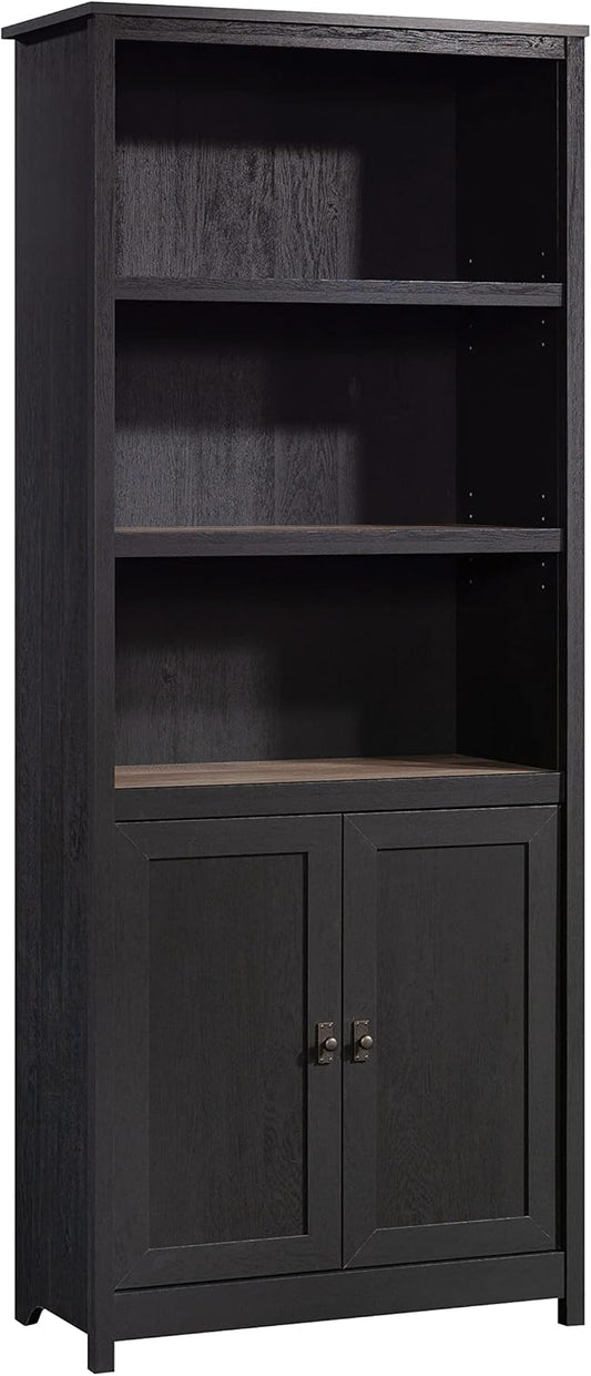 Sauder Cottage Road Book Shelf, Bookshelf with Storage, Library Bookcase with Doors and Adjustable Shelves, in Raven Oak Finish