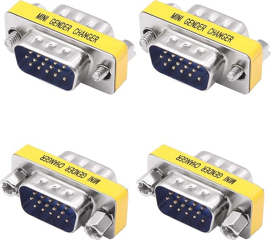 DB15 VGA Gender Changer Solderless Connector Male to Male Adapter D-SUB HD 15 Pin Serial Cable Coupler for PC Monitors Projectors-4pcs