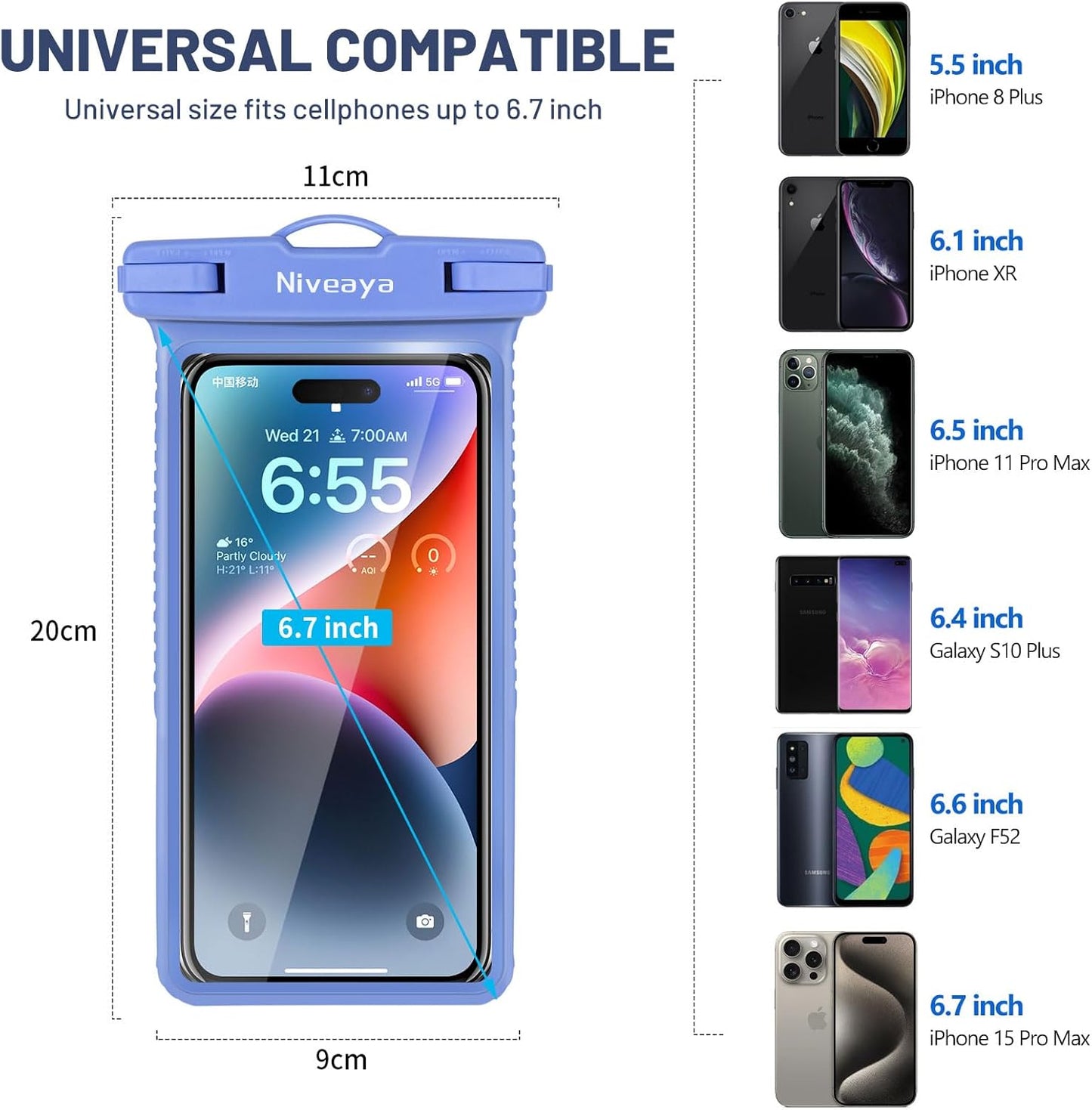 Niveaya Waterproof Phone Pouch, Compatible with iPhone 15 14 13 12 Pro Max, IPX8 Kayak Accessories, Travel Essentials