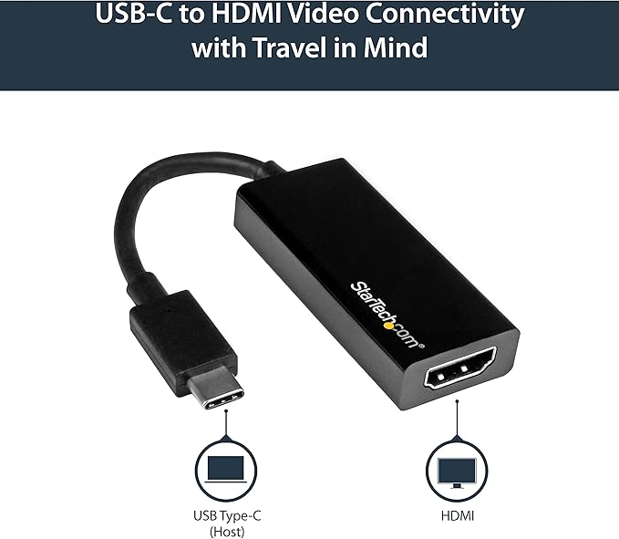 StarTech.com USB-C to HDMI Video Adapter Converter - 4K 30Hz - Thunderbolt 3 Compatible - USB 3.1 Type-C to HDMI Monitor Travel Dongle Black (CDP2HD)