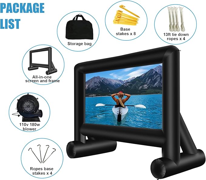 14 Feet Indoor and Outdoor Inflatable Blow up Mega Movie Projector Screen with Carry Bag for Front and Rear Projection