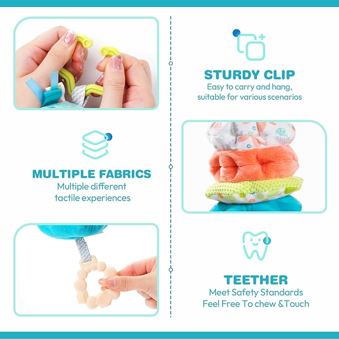 Jollybaby Baby Musical Pull String Hanging Toy for Stroller Car Seat Crib Play Gym, Plush Stuffed Whale Toy for Carseat with Music Teether Crinkle Paper, Sensory Toy for 0-6-12-18 Months Baby Gift