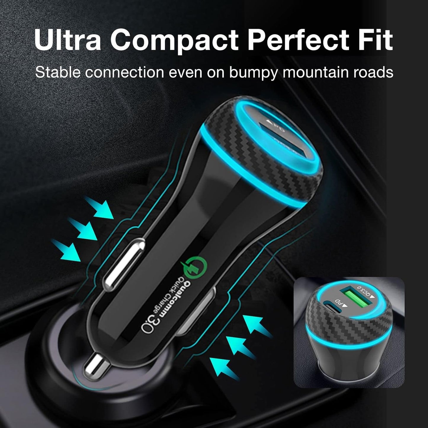 MOCA 51W Fast Charger for iPhone, USB C Dual Ports with 2pcs 3.3ft A-P/C-P Cable Car Charger Adapter for iPhone 13 12