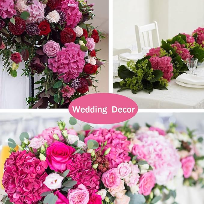 Hydrangea Artificial Flowers, 20 Pcs Hot Pink Hydrangea Artificial Flowers Bulk, Faux Hydrangea Flowers For Outdoor, Fake Silk Fuchsia Hydrangea Flowers With Stems For Wedding Decoration Decor