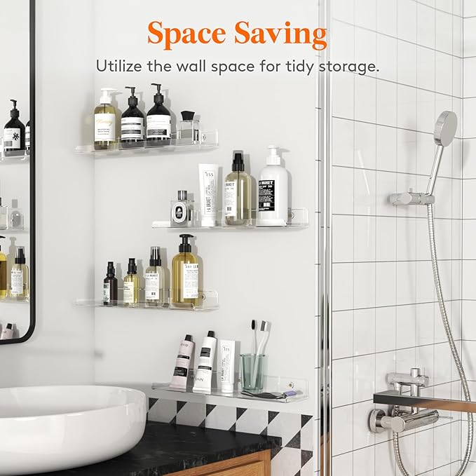 Lifewit Floating Shelves for Wall, 2 Pack 15" Clear Acrylic Shelf Room Decor for Book/Figures/Photo/Makeup in Bathroom, Book Shelf, Living Room, Bedroom, Kitchen Storage and Organization